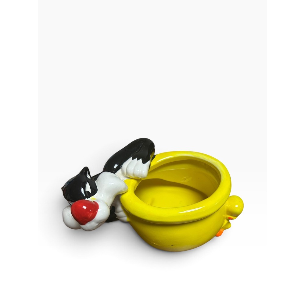 Vintage Looney Tunes Sylvester Cat Ceramic Planter Tweety Bird Dish Bowl Decor